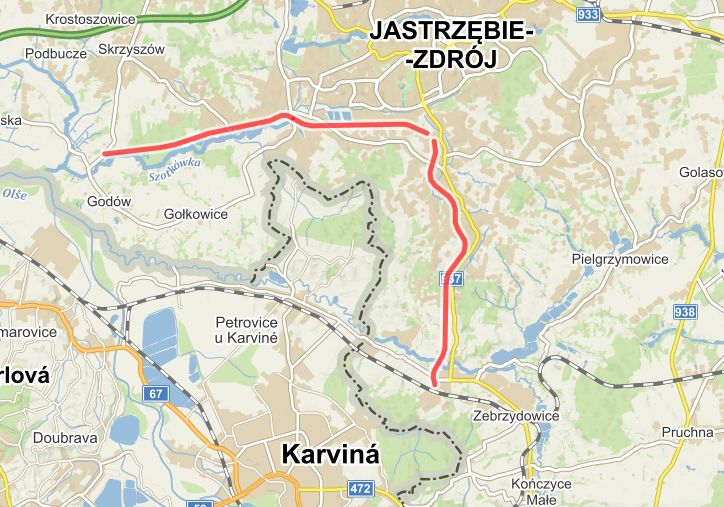 Jastrzębski odcinek Żeraznego Szlaku Rowerowego, źródło: mapy.cz