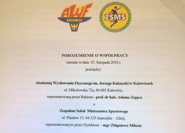 ZSMS podpisał współpracę z katowickim AWF-em, Materiały prasowe