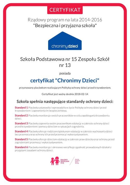 Jastrzębska podstawówka otrzymała certyfikat „Chronimy dzieci”, ZS nr 13 w Jastrzębiu-Zdroju