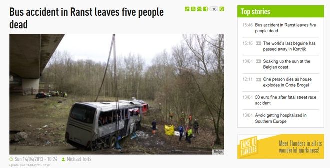 Wypadek jastrzębskiego autokaru w Belgii. Zginęli dwaj kierowcy, www.deredactie.be